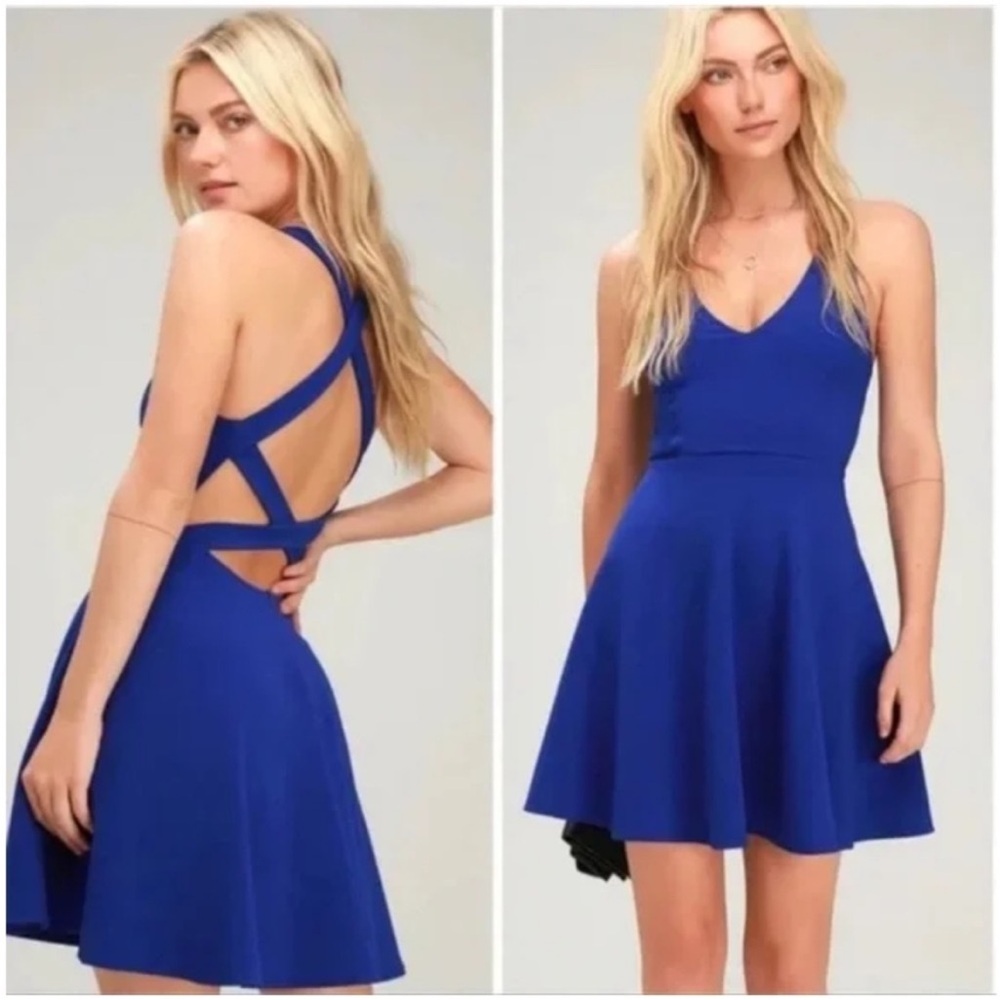 NWT Lulus Katrina Royal Blue Strappy/Sleeveless Skater Dress